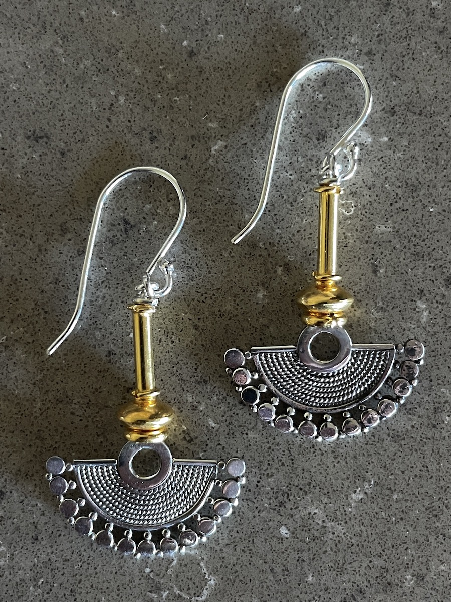 Silver and Gold Fan Earrings