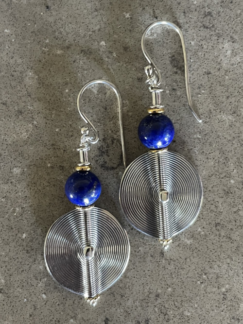 Lapis Silver Disc Earrings